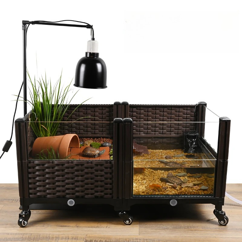 Aquarium Fish Yellow - Ekologiczny terrarium dla żółwia z platformą